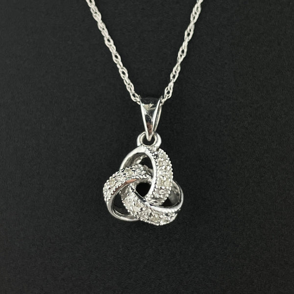 Vintage 14K White Gold Diamond Love Knot Pendant Necklace - Boylerpf