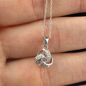 Vintage 14K White Gold Diamond Love Knot Pendant Necklace - Boylerpf