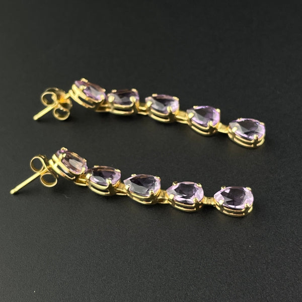 Vintage 14K Gold Five Stone Amethyst Stud Dangle Earrings - Boylerpf