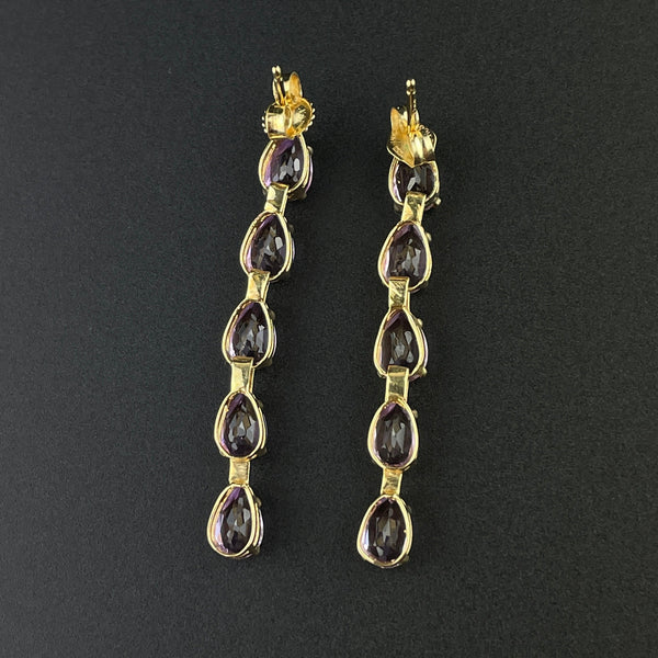 Vintage 14K Gold Five Stone Amethyst Stud Dangle Earrings - Boylerpf