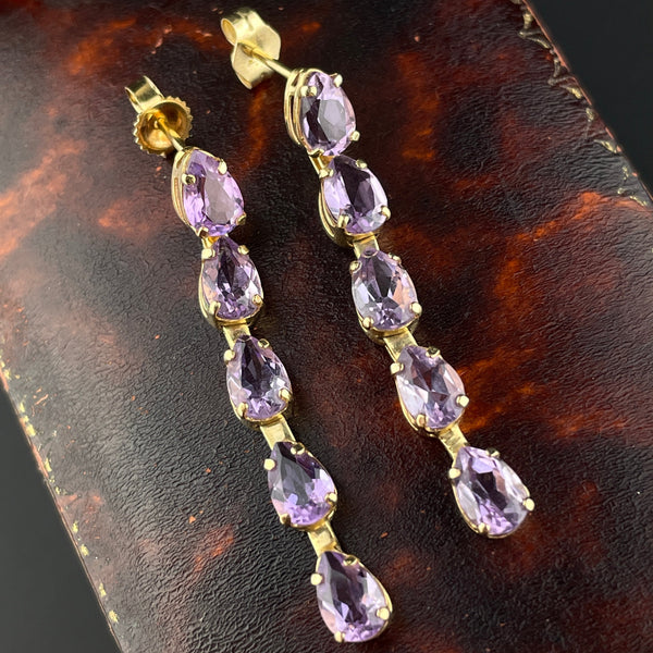 Vintage 14K Gold Five Stone Amethyst Stud Dangle Earrings - Boylerpf