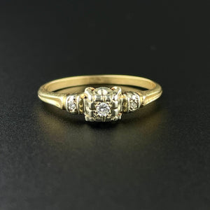 14K Yellow & White Gold Art Deco Diamond Engagement Ring, Sz 8 - Boylerpf