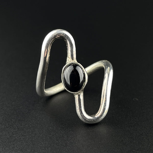 Vintage Sterling Silver Black Onyx Wrap Statement Ring, Sz 9 - Boylerpf