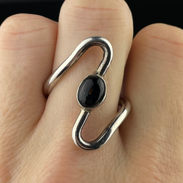 Vintage Sterling Silver Black Onyx Wrap Statement Ring, Sz 9 - Boylerpf