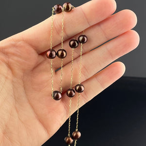 Solid 10K Gold Mocha Brown Pearl Tin Cup Necklace - Boylerpf