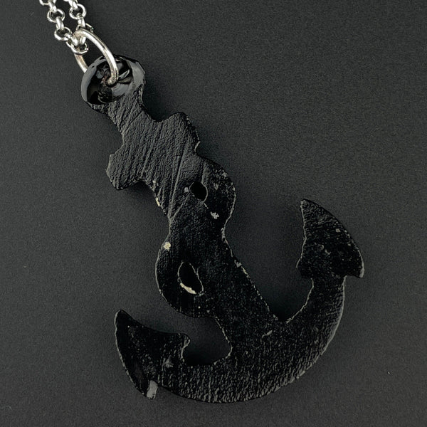 Victorian Carved Whitby Jet Anchor Pendant Necklace - Boylerpf
