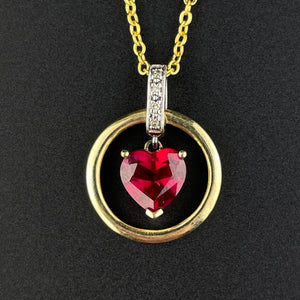 Vintage 10K Gold Diamond Ruby Floating Heart Pendant Necklace - Boylerpf