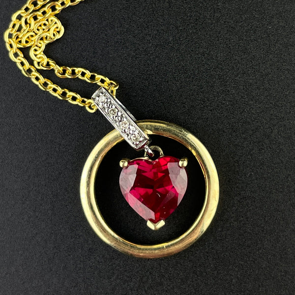 Vintage 10K Gold Diamond Ruby Floating Heart Pendant Necklace - Boylerpf