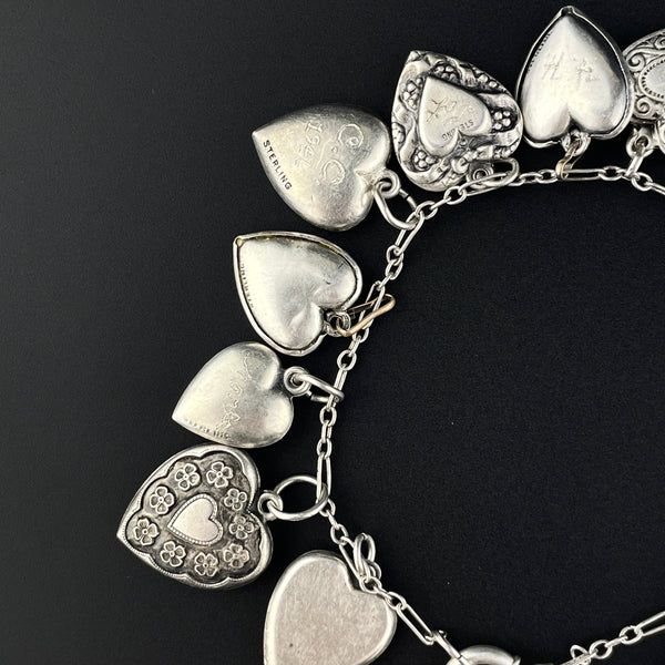Art Deco Sterling Silver Puffy Heart Charm Bracelet – Boylerpf