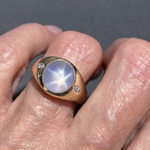 Natural Star Sapphire Diamond Ring in 14K Gold - Boylerpf