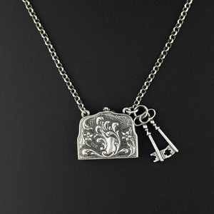 Vintage Purse and Key Hinged Sterling Silver Locket Necklace - Boylerpf