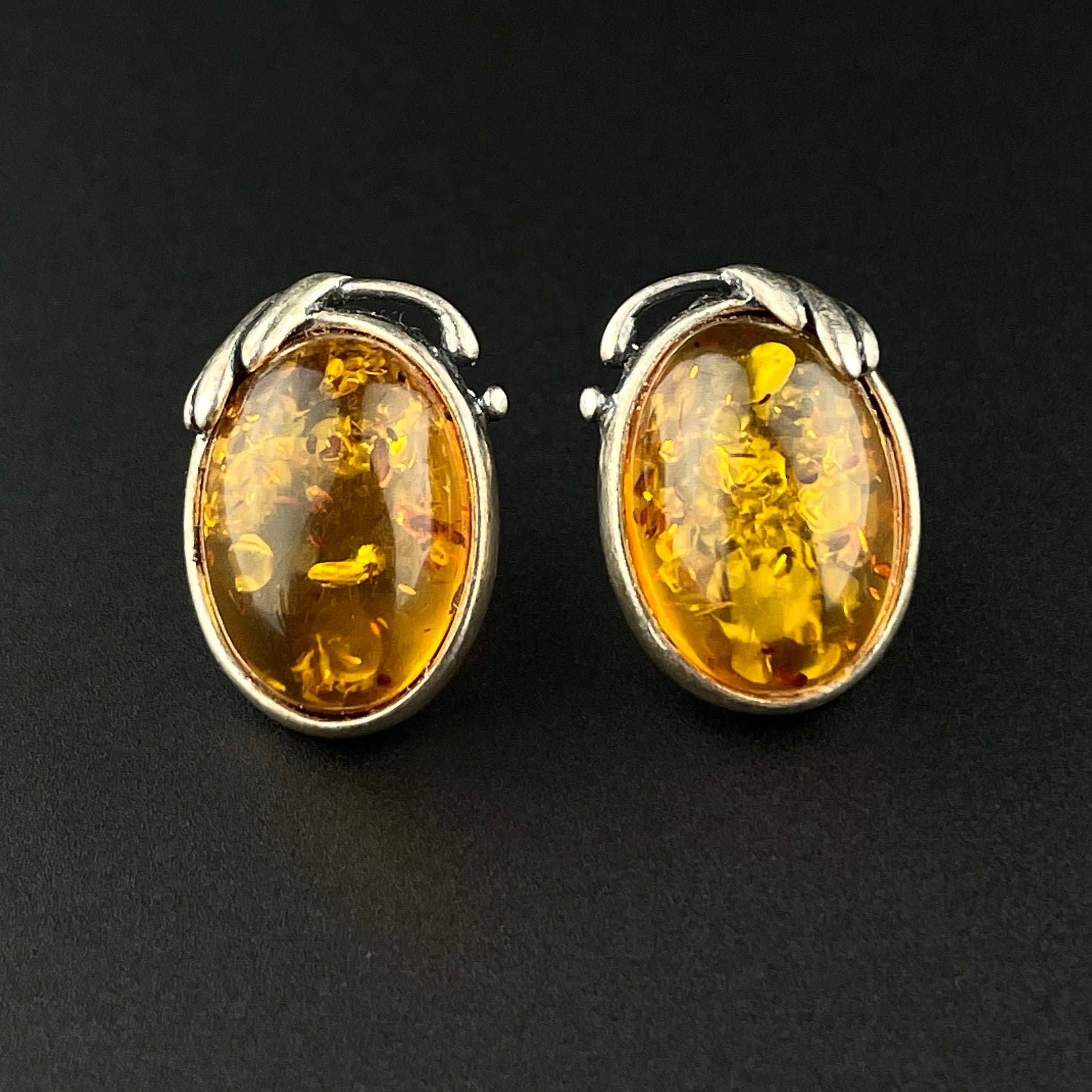 Baltic Genuine Amber Earrings deals in 925 Solid Sterling Silver Setting - Handmade Vintage Unique Hoop Design #71