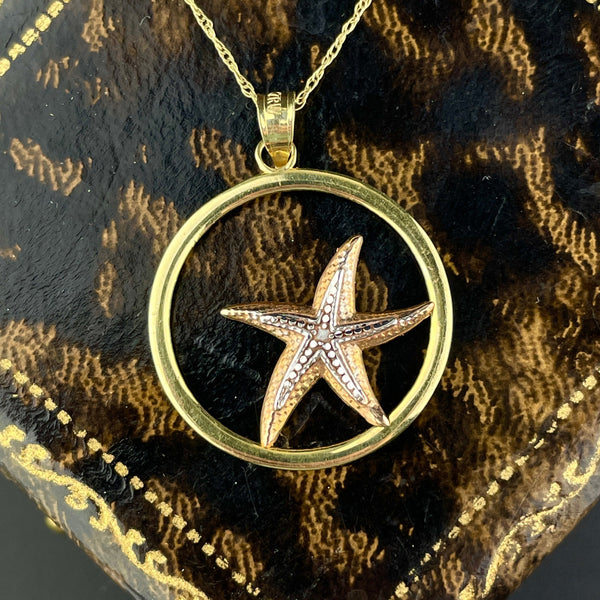 Vintage 14K Gold Starfish Charm Pendant Necklace - Boylerpf