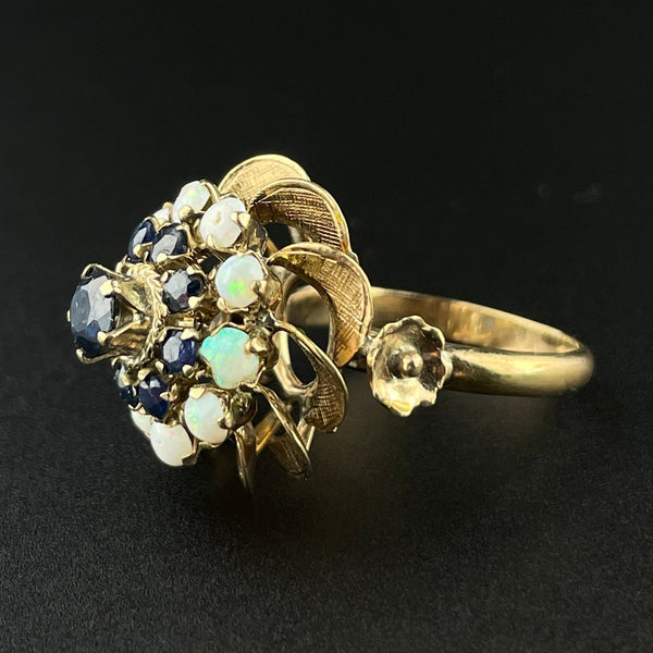 Vintage 14K Gold Sapphire Opal Cluster Thai Princess Cocktail Ring, Sz ...