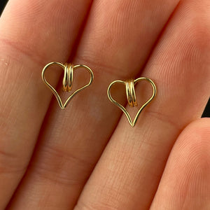 Vintage Solid 14K Gold Heart Stud Earrings - Boylerpf