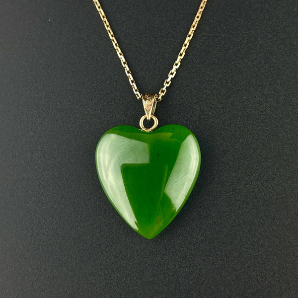 Vintage Carved Heart Jade 14K Gold Pendant Necklace - Boylerpf