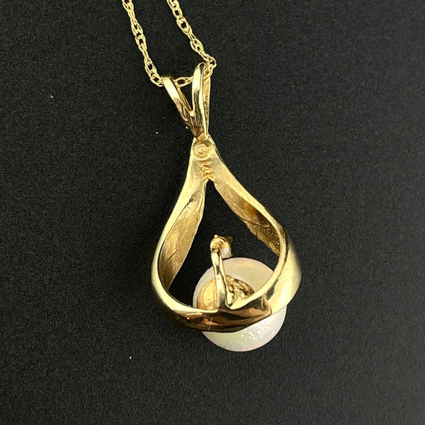 Vintage 14K Gold Pearl Diamond Pendant Necklace - Boylerpf