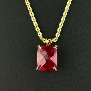 14K Gold Large Emerald Cut Ruby Pendant Charm Necklace - Boylerpf
