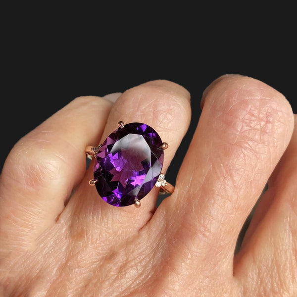 14K Rose Gold Diamond Amethyst Ring, 9 Carats - Boylerpf