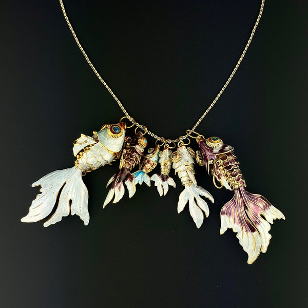 Gold Vermeil Purple Enamel Articulated Koi Fish Pendant Necklace - Boylerpf