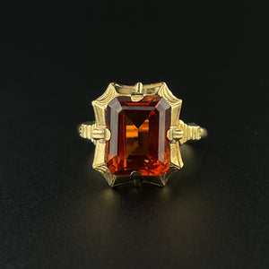 Vintage 10K Gold Orange Topaz Statement Ring, Sz 5 3/4 - Boylerpf