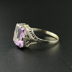 Art Deco 14K White Gold Amethyst Ring, Sz 6.5 - Boylerpf