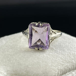 Art Deco 14K White Gold Amethyst Ring, Sz 6.5 - Boylerpf