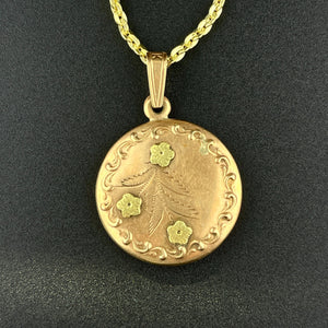 Vintage 14K Two Tone Gold Forget Me Not Round Pendant Necklace - Boylerpf