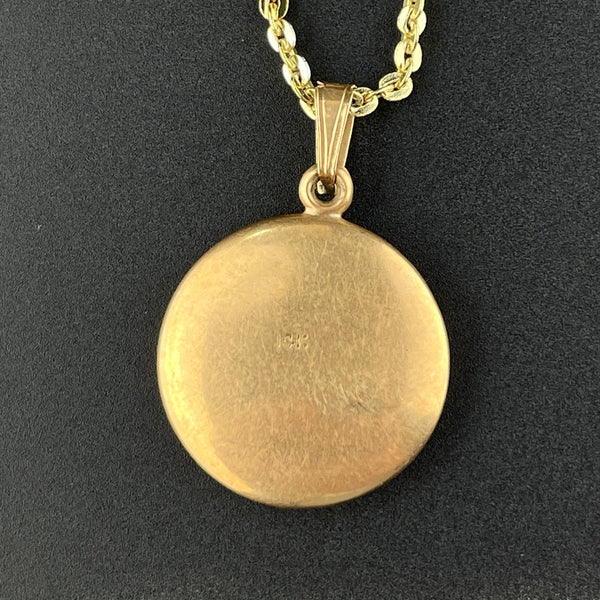 Vintage 14K Two Tone Gold Forget Me Not Round Pendant Necklace - Boylerpf