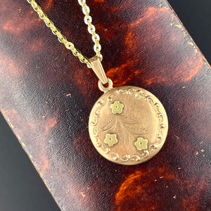 Vintage 14K Two Tone Gold Forget Me Not Round Pendant Necklace - Boylerpf