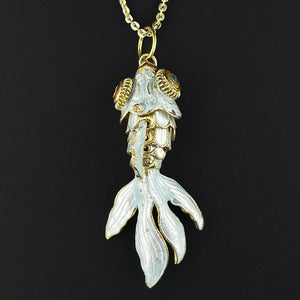 Vintage Gold Vermeil White Enamel Koi Articulated Fish Pendant Necklace - Boylerpf