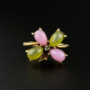 Vintage Four Leaf Clover Pink and Yellow Star Sapphire 10K Gold Ring, Sz 5 1/4 - Boylerpf