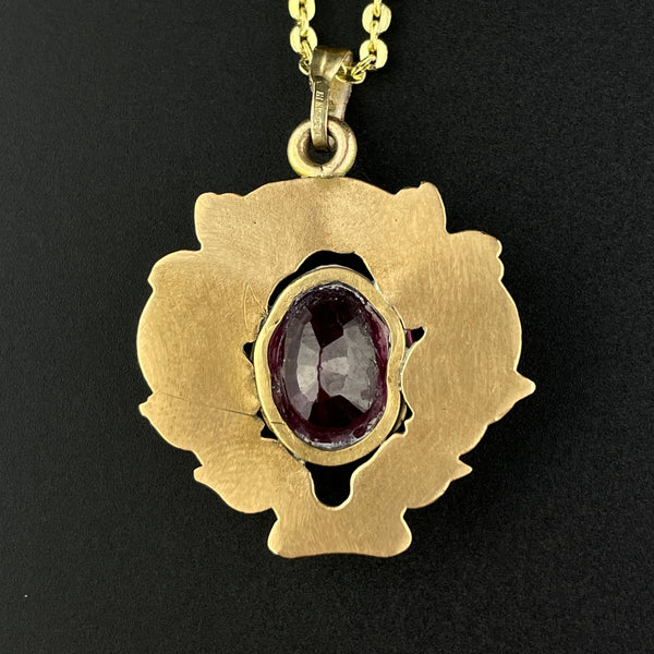 14K Gold Art Nouveau Forget Me Not Ruby Pendant Necklace - Boylerpf