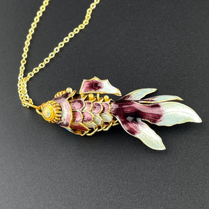 Gold Vermeil Purple Enamel Articulated Koi Fish Pendant Necklace - Boylerpf