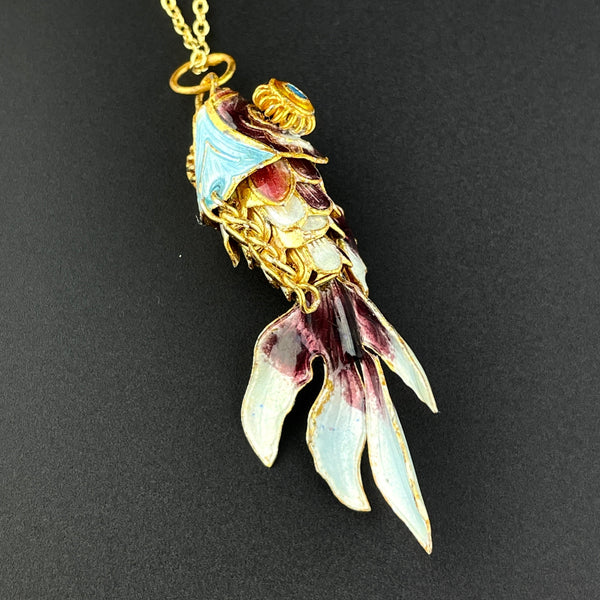 Gold Vermeil Purple Enamel Articulated Koi Fish Pendant Necklace - Boylerpf