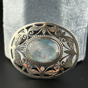 Antique Silver Leaf Rainbow Moonstone Brooch Pin - Boylerpf