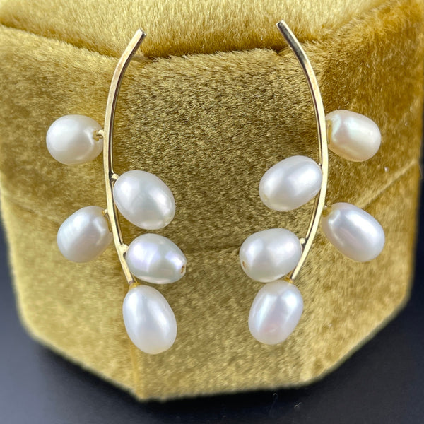 Vintage Pearl Leaf 14K Gold Bar Stud Earrings - Boylerpf