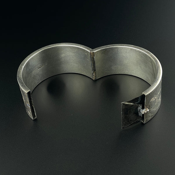 Vintage Sterling Silver Engraved Wide Bangle Bracelet - Boylerpf
