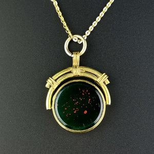 Victorian Rolled Gold Carnelian Bloodstone Spinner Fob Pendant Necklace - Boylerpf