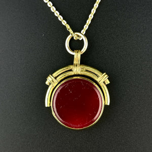 Victorian Rolled Gold Carnelian Bloodstone Spinner Fob Pendant Necklace - Boylerpf