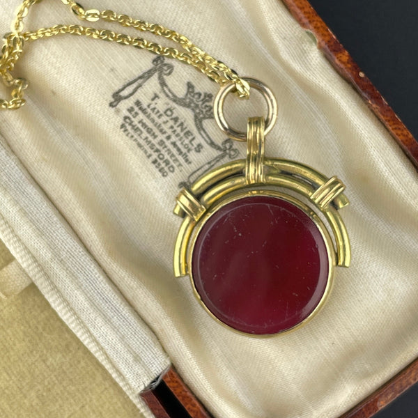 Victorian Rolled Gold Carnelian Bloodstone Spinner Fob Pendant Necklace - Boylerpf