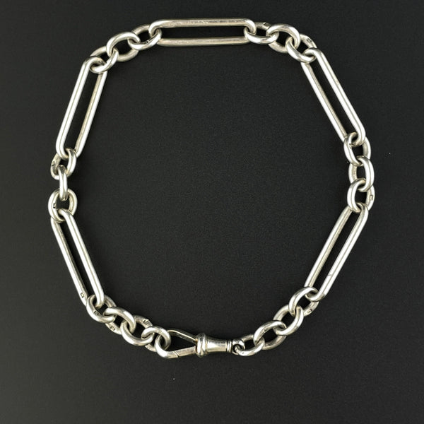 Antique Silver Chester Trombone Link Watch Chain Bracelet - Boylerpf