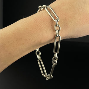 Antique Silver Chester Trombone Link Watch Chain Bracelet - Boylerpf