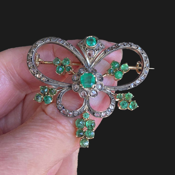 Antique Rose Cut Diamond Emerald Butterfly Brooch - Boylerpf