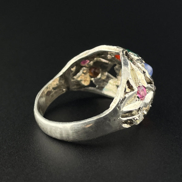 Vintage Silver MultiStone Boho Statement Ring, Sz 6 1/4 - Boylerpf