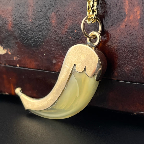 Antique 9K Gold Faux Claw Brooch Pendant Necklace - Boylerpf