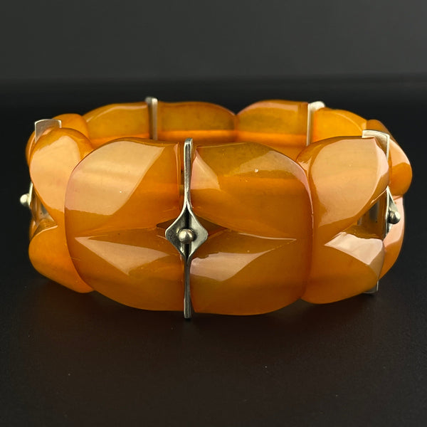 Vintage Silver Butterscotch Amber Art Deco Style Bracelet - Boylerpf