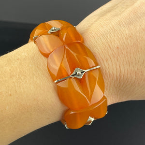 Vintage Silver Butterscotch Amber Art Deco Style Bracelet - Boylerpf