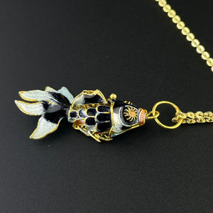 Vintage Articulated Blue Enamel Fish Pendant Necklace - Boylerpf