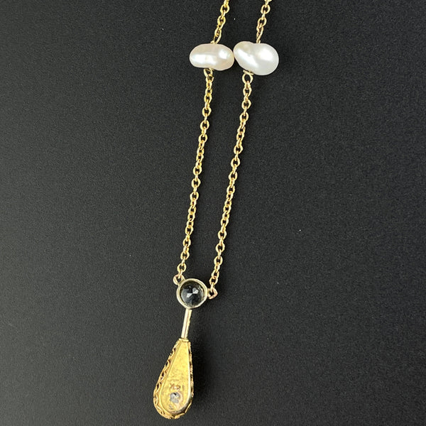 Antique Gold Topaz Diamond Pearl Pendant Necklace - Boylerpf